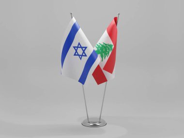 Lübnan - İsrail İşbirliği Bayrakları, Beyaz Arkaplan - 3D Render