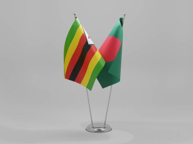 Bangladeş - Zimbabwe İşbirliği Bayrakları, Beyaz Arkaplan - 3D Render