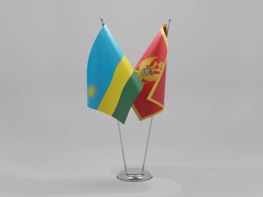 Karadağ - Ruanda İşbirliği Bayrakları, Beyaz Arkaplan - 3D Hazırlama