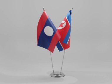 Kuzey Kore - Laos İşbirliği Bayrakları, Beyaz Arkaplan - 3D Render