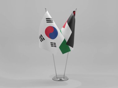 Filistin - Güney Kore İşbirliği Bayrakları, Beyaz Arkaplan - 3D Render