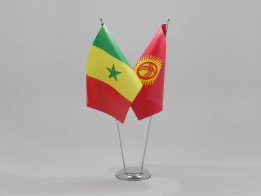 Kırgızistan - Senegal İşbirliği Bayrakları, Beyaz Arkaplan - 3D Render