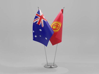 Kırgızistan - Avustralya İşbirliği Bayrakları, Beyaz Arkaplan - 3D Render