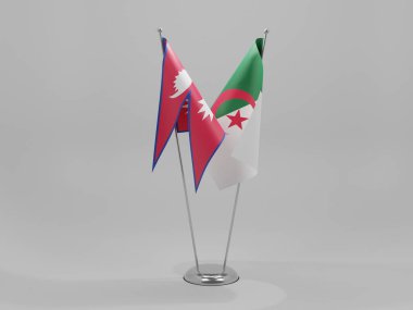 Cezayir - Nepal İşbirliği Bayrakları, Beyaz Arkaplan - 3D Render