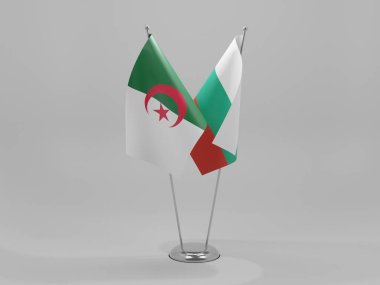 Bulgaristan - Cezayir İşbirliği Bayrakları, Beyaz Arkaplan - 3D Render