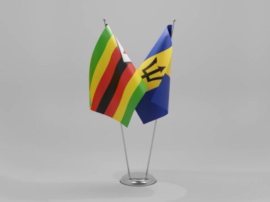 Barbados - Zimbabwe İşbirliği Bayrakları, Beyaz Arkaplan - 3D Render
