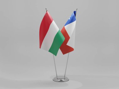 Şili - Macaristan İşbirliği Bayrakları, Beyaz Arkaplan - 3D Render