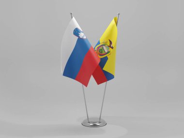 Ekvador - Slovenya İşbirliği Bayrakları, Beyaz Arkaplan - 3D Render