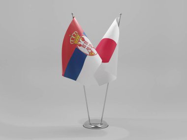 Japonya - Sırbistan İşbirliği Bayrakları, Beyaz Arkaplan - 3D Hazırlama