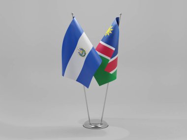 Namibya - El Salvador İşbirliği Bayrakları, Beyaz Arkaplan - 3D Render