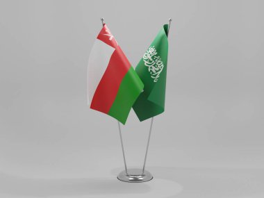 Suudi Arabistan - Umman İşbirliği Bayrakları, Beyaz Arkaplan - 3D Render