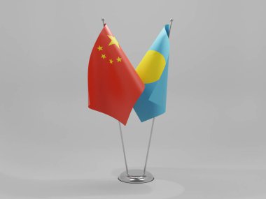 Palau - Çin İşbirliği Bayrakları, Beyaz Arkaplan - 3D Render