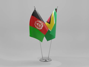 Guyana - Afganistan İşbirliği Bayrakları, Beyaz Arkaplan - 3D Render