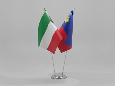 Lihtenştayn - Kuveyt İşbirliği Bayrakları, Beyaz Arkaplan - 3D Render