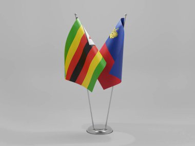 Lihtenştayn - Zimbabve İşbirliği Bayrakları, Beyaz Arkaplan - 3D Render