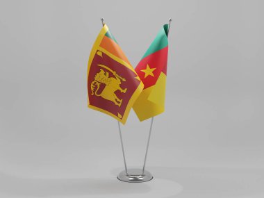 Kamerun - Sri Lanka İşbirliği Bayrakları, Beyaz Arkaplan - 3D Render