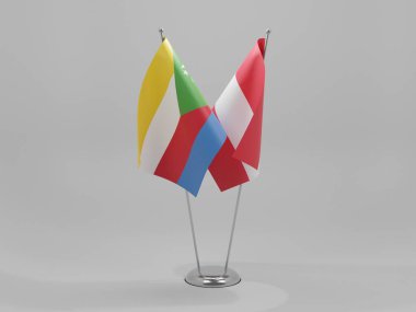 Avusturya - Komoros İşbirliği Bayrakları, Beyaz Arkaplan - 3D Render