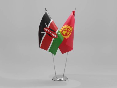 Kırgızistan - Kenya İşbirliği Bayrakları, Beyaz Arkaplan - 3D Render. Tarihi bayrak