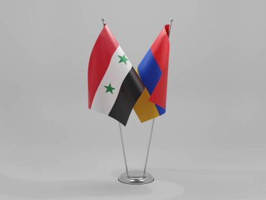Ermenistan - Suriye İşbirliği Bayrakları, Beyaz Arkaplan - 3D Render