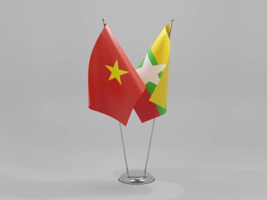 Myanmar - Vietnam İşbirliği Bayrakları, Beyaz Arkaplan - 3D Render