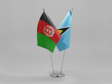 Saint Lucia - Afganistan İşbirliği Bayrakları, Beyaz Arkaplan - 3D Render