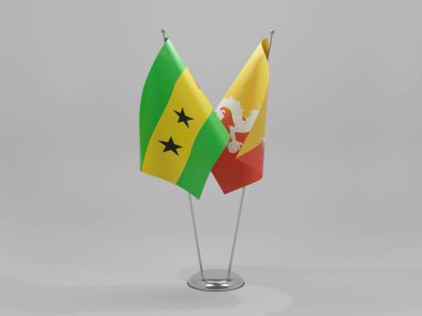 Bhutan - Sao Tome ve Principe İşbirliği Bayrakları, Beyaz Arkaplan - 3D Render