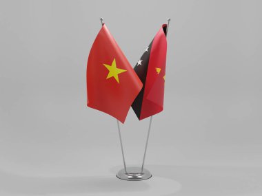 Papua Yeni Gine - Vietnam İşbirliği Bayrakları, Beyaz Arkaplan - 3D Render