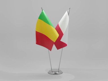 Polonya - Mali İşbirliği Bayrakları, Beyaz Arkaplan - 3D Hazırlama