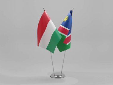 Namibya - Macaristan İşbirliği Bayrakları, Beyaz Arkaplan - 3D Render