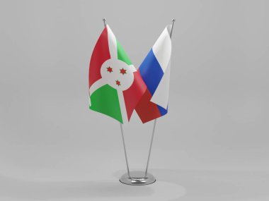Rusya - Burundi İşbirliği Bayrakları, Beyaz Arkaplan - 3D Render