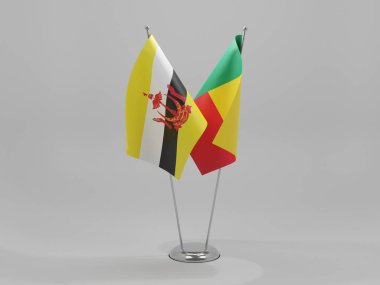 Benin - Brunei İşbirliği Bayrakları, Beyaz Arkaplan - 3D Render