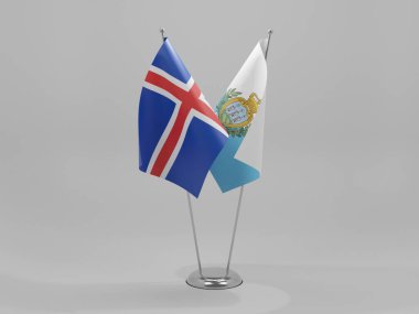 San Marino - İzlanda İşbirliği Bayrakları, Beyaz Arkaplan - 3D Render