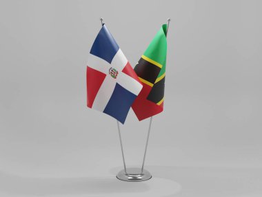 Saint Kitts ve Nevis - Dominik Cumhuriyeti İşbirliği Bayrakları, Beyaz Arkaplan - 3D