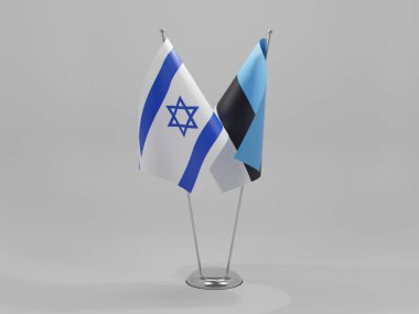 Estonya - İsrail İşbirliği Bayrakları, Beyaz Arkaplan - 3D Yapılandırma