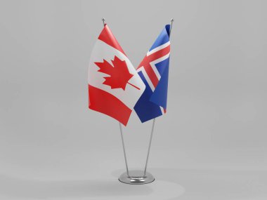 İzlanda - Kanada İşbirliği Bayrakları, Beyaz Arkaplan - 3D Render
