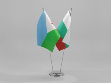 Bulgaristan - Cibuti İşbirliği Bayrakları, Beyaz Arkaplan - 3D Render