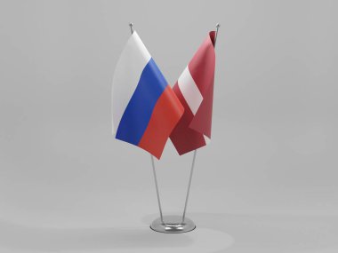 Letonya - Rusya İşbirliği Bayrakları, Beyaz Arkaplan - 3D Yapılandırma