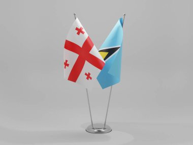 Saint Lucia - Georgia İşbirliği Bayrakları, Beyaz Arkaplan - 3D Render