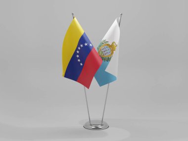 San Marino - Venezuela İşbirliği Bayrakları, Beyaz Arkaplan - 3D Render