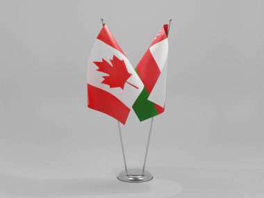 Umman - Kanada İşbirliği Bayrakları, Beyaz Arkaplan - 3D Render