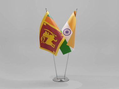Hindistan - Sri Lanka İşbirliği Bayrakları, Beyaz Arkaplan - 3D Render