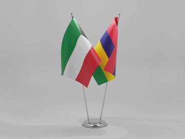 Mauritius - Kuveyt İşbirliği Bayrakları, Beyaz Arkaplan - 3D Render