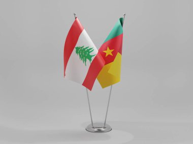 Kamerun - Lübnan İşbirliği Bayrakları, Beyaz Arkaplan - 3D Render