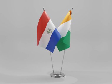 Cote D Ivoire - Paraguay İşbirliği Bayrakları, Beyaz Arkaplan - 3D Render