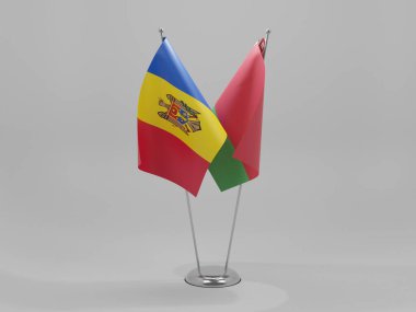 Belarus - Moldova İşbirliği Bayrakları, Beyaz Arkaplan - 3D Render