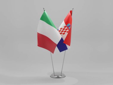 Hırvatistan - İtalya İşbirliği Bayrakları, Beyaz Arkaplan - 3D Hazırlama
