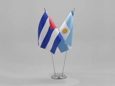 Arjantin - Küba İşbirliği Bayrakları, Beyaz Arkaplan - 3D Render