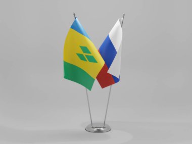 Rusya - Saint Vincent ve The Grenadines İşbirliği Bayrakları, Beyaz Arkaplan - 3D