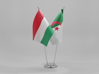 Cezayir - Macaristan İşbirliği Bayrakları, Beyaz Arkaplan - 3D Render