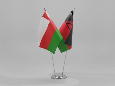 Malawi - Umman İşbirliği Bayrakları, Beyaz Arkaplan - 3D Render